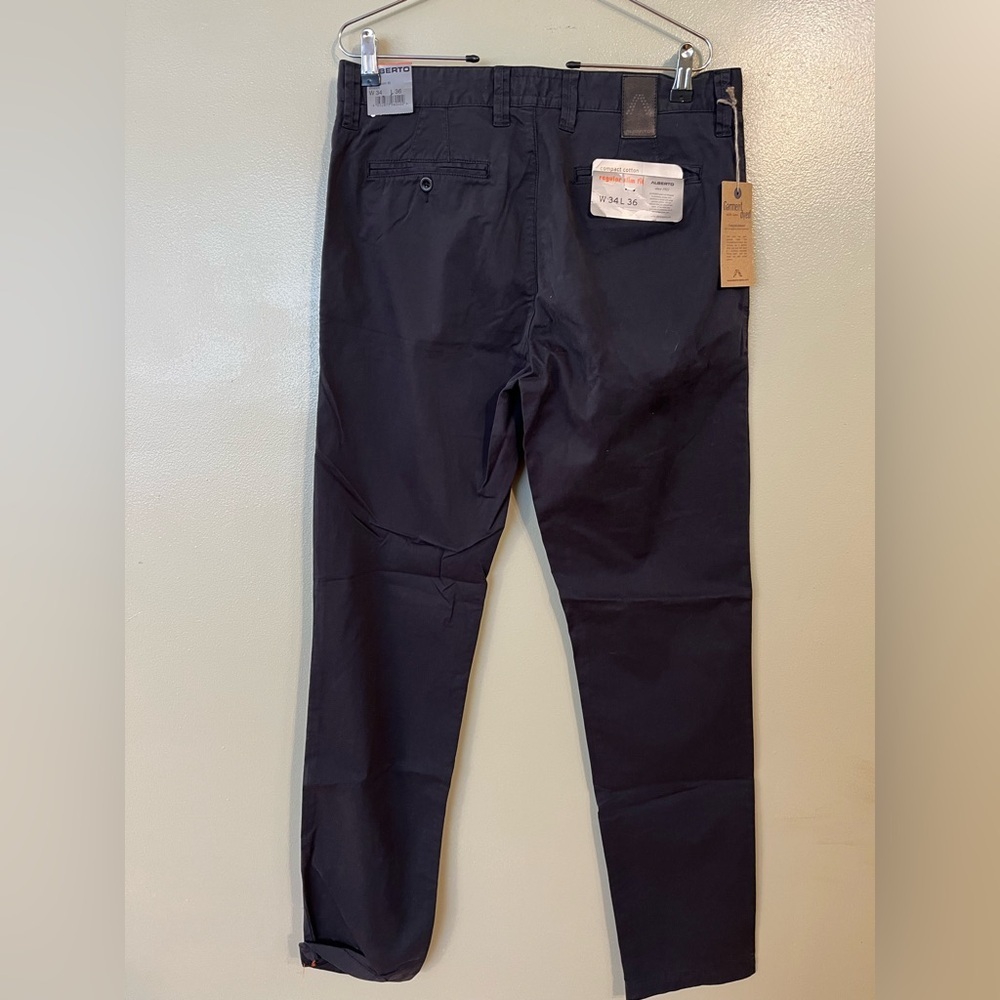 Alberto Lou Men’s Regular Slim Fit  Stretch Navy Blue Chino Pants  34/36 NWT
